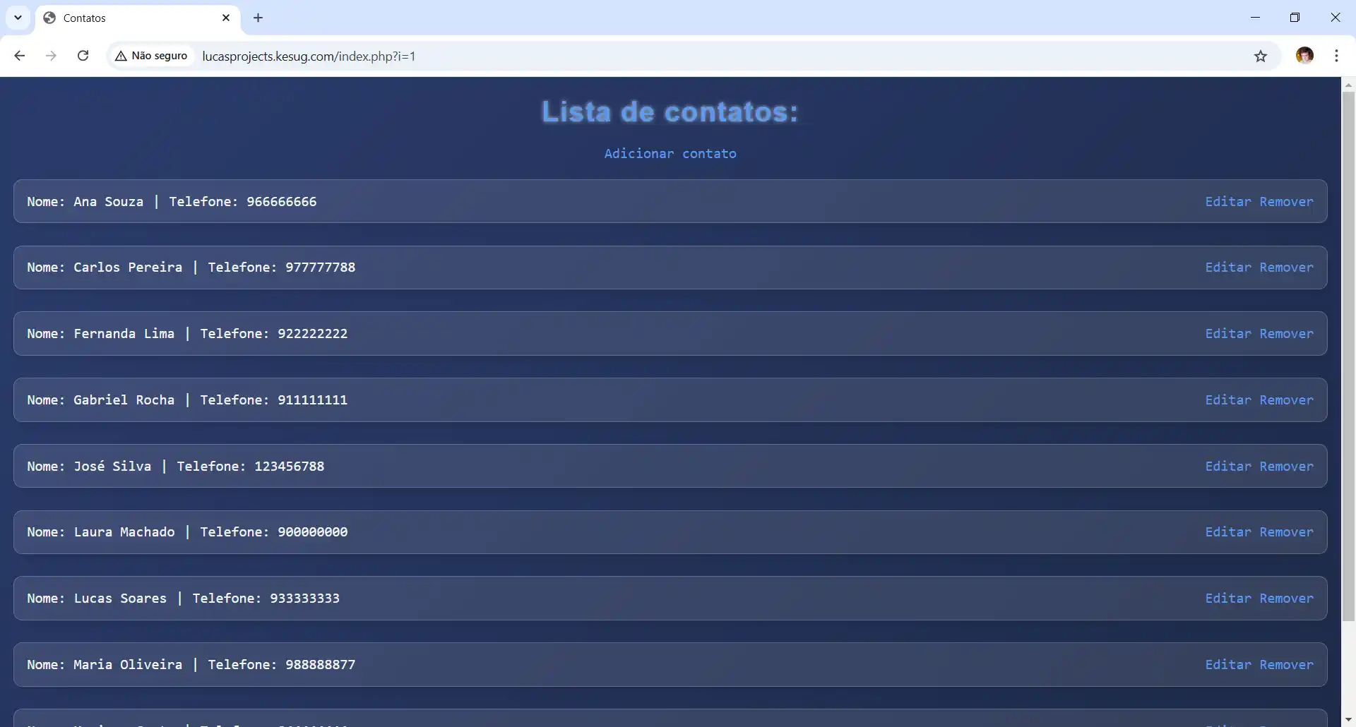 Lista de Contatos